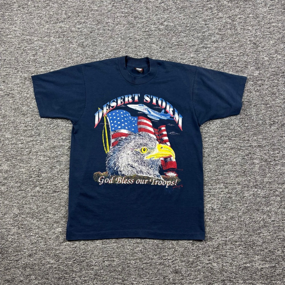 VIntage 90s Desert Storm Military Screen Stars Graphic Navy T-Shirt Men's Large